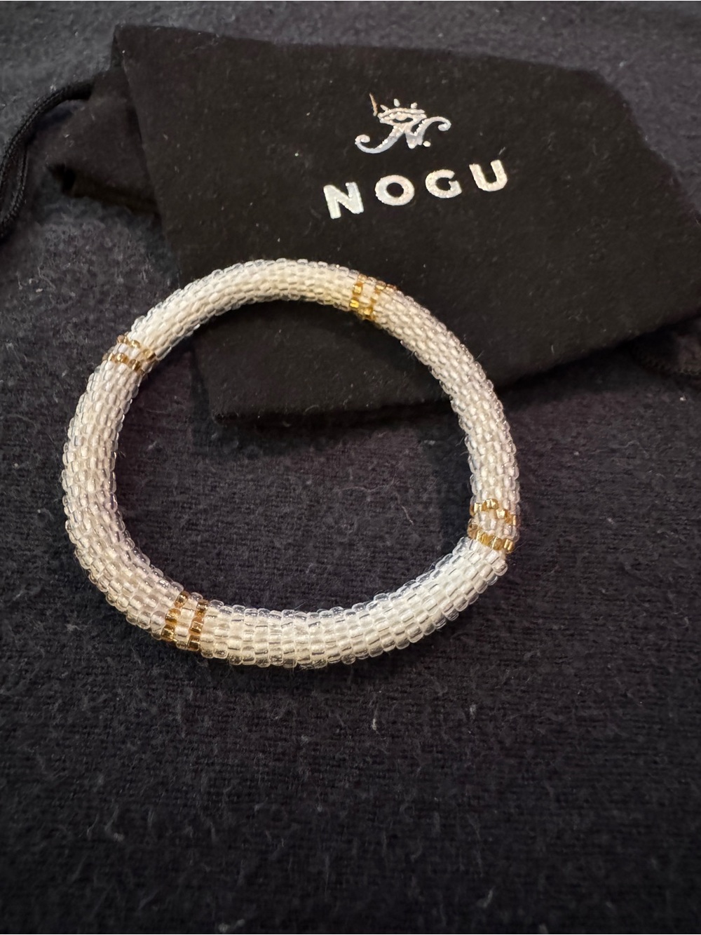 NOGU Himalayan White and Gold Seed Beaded Bracelet Wonderful Quality